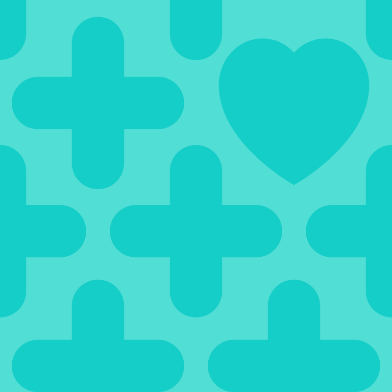 health pattern, teal background with heart shapes